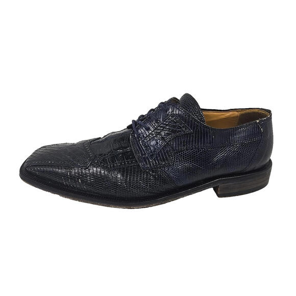 David Eden - Dark Blue Genuine Crocodile Lizard Square Toe Derby Dress Shoe M9.5 - Picture 1 of 16